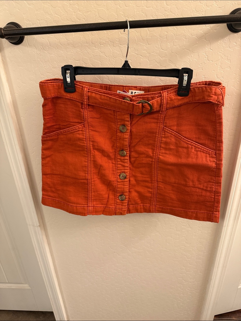 Roxy Burnt Orange Button-Front Mini Skirt with Belt